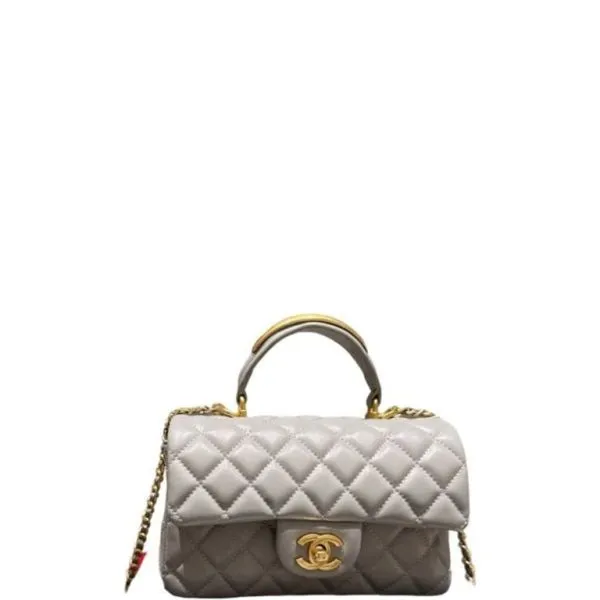 Chanel 22b Flap Bag With Gold Hardware Top Handle Grey 20cm AS2431
