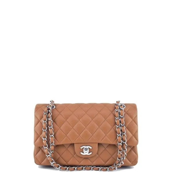 Chanel Classic Medium Lambskin Flap Brown And Silver 25cm