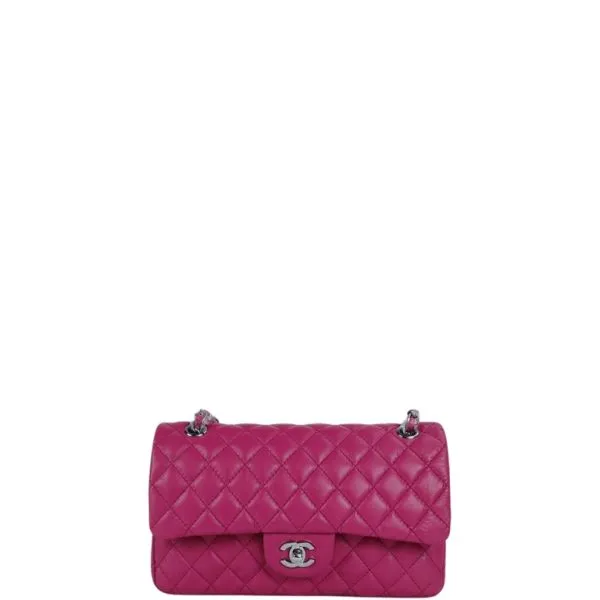 Chanel Classic Medium Lambskin Flap Pink And Silver 25cm