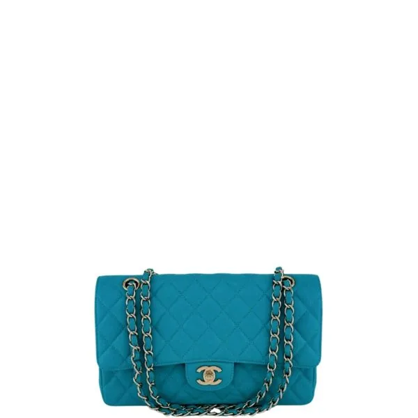 Chanel Classic Medium Lambskin Flap Dark Turquoise Caviar And Gold 25cm