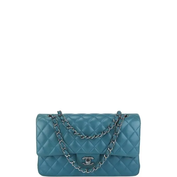 Chanel Classic Medium Lambskin Flap Dark Turquoise Caviar Silver 25cm