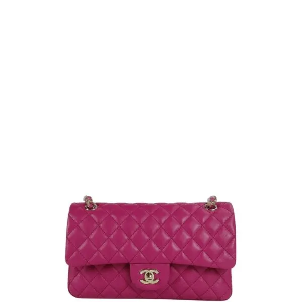 Chanel Classic Medium Lambskin Flap Pink And Gold 25cm