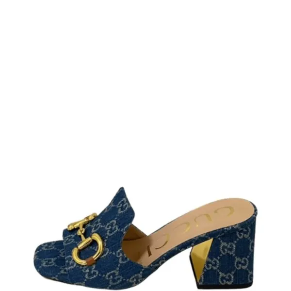 Sandal Gucci Women's Slide Monogram Sandal With Horsebit Blue