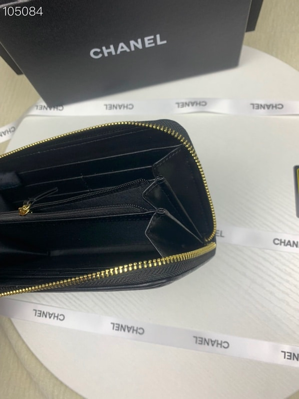 CHANEL BOY LONG ZIPPED WALLET WITH GOLD HARDWARE BLACK 19.4CM
