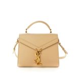 SAINT LAURENT CASSANDRA MEDIUM TOP HANDLE IN GRAIN DE POUDRE EMBOSSED DARK BEIGE