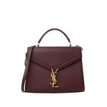 SAINT LAURENT CASSANDRA MEDIUM TOP HANDLE IN GRAIN DE POUDRE EMBOSSED DARK PECAN