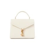 SAINT LAURENT CASSANDRA MEDIUM TOP HANDLE IN GRAIN DE POUDRE EMBOSSED WHITE LEATHER