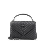 SAINT LAURENT COLLEGE MEDIUM CHAIN BAG IN QUILTED LEATHER BLACK NOIR 24CM