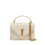 SAINT LAURENT COLLEGE MEDIUM CHAIN BAG IN QUILTED LEATHER WHITE 24CM