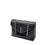 SAINT LAURENT COLLEGE MEDIUM SILVER CHAIN IN QUILTED BLACK SILVER 24CM