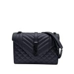 SAINT LAURENT ENVELOPE MEDIUM CHAIN BAG IN MIX MATELASSE GRAIN DE POUDRE EMBOSSED BLACK NOIR 24CM