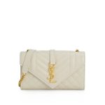 SAINT LAURENT ENVELOPE SMALL BAG IN MIX MATELASSE GRAIN DE POUDRE EMBOSSED WHITE