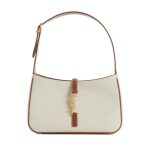 SAINT LAURENT LE 5 À 7 LINEN CANVAS HOBO BAG WHITE AND BROWN