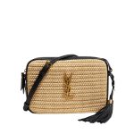 SAINT LAURENT LOU RAFFIA AND SMOOTH LEATHER NATUREL CAMERA BAG