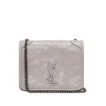 SAINT LAURENT NIKI VINTAGE LEATHER CHAIN WALLET GREY
