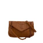 SAINT LAURENT PUFFER SMALL CHAIN BAG IN QUILTED LAMBSKIN DARK HONEY