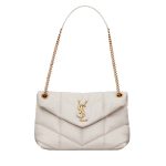 SAINT LAURENT PUFFER SMALL CHAIN BAG IN QUILTED LAMBSKIN WHITE GOLD