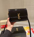 SAINT LAURENT SOLFERINO MEDIUM SATCHEL IN LACQUERED PATENT LEATHER BLACK