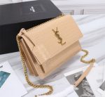 SAINT LAURENT SUNSET MEDIUM CHAIN BAG IN CROCODILE EMBOSSED SHINY APRICOT