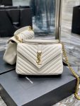 SAINT LAURENT COLLEGE MEDIUM CHAIN BAG IN QUILTED LEATHER WHITE 24CM