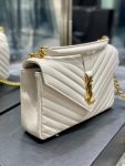 SAINT LAURENT COLLEGE MEDIUM CHAIN BAG IN QUILTED LEATHER WHITE 24CM