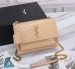 SAINT LAURENT SUNSET MEDIUM CHAIN BAG IN CROCODILE EMBOSSED SHINY APRICOT