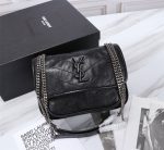 SAINT LAURENT NIKI BABY CHAIN BAG IN CRINKLED VINTAGE BLACK NOIR 21CM