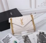 SAINT LAURENT PUFFER SMALL CHAIN BAG IN QUILTED LAMBSKIN WHITE GOLD