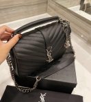 SAINT LAURENT COLLEGE MEDIUM SILVER CHAIN IN QUILTED BLACK SILVER 24CM