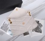 SAINT LAURENT PUFFER SMALL CHAIN BAG IN QUILTED LAMBSKIN WHITE GOLD