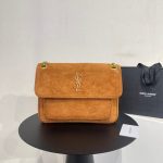 SAINT LAURENT NIKI BABY CHAIN BAG IN SUEDE BROWN