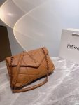 SAINT LAURENT PUFFER SMALL CHAIN BAG IN QUILTED LAMBSKIN DARK HONEY