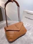 SAINT LAURENT PUFFER SMALL CHAIN BAG IN QUILTED LAMBSKIN DARK HONEY