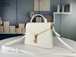 SAINT LAURENT CASSANDRA MEDIUM TOP HANDLE IN GRAIN DE POUDRE EMBOSSED WHITE LEATHER
