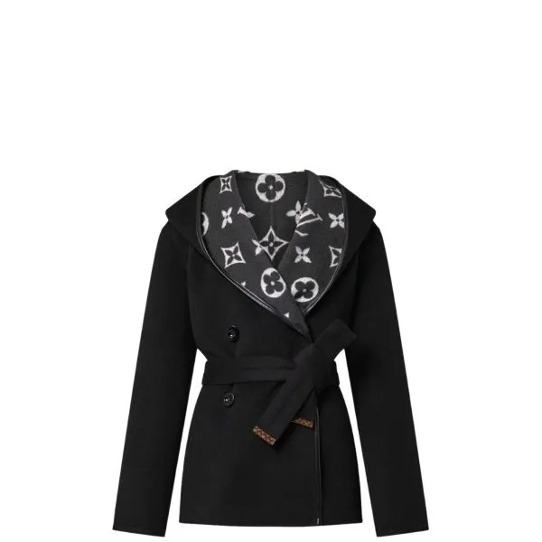 Louis Vuitton Signature Short Hooded Wrap Coat Black