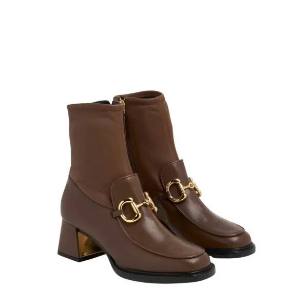 Gucci Horsebit Plaque Ankle Boots Brown