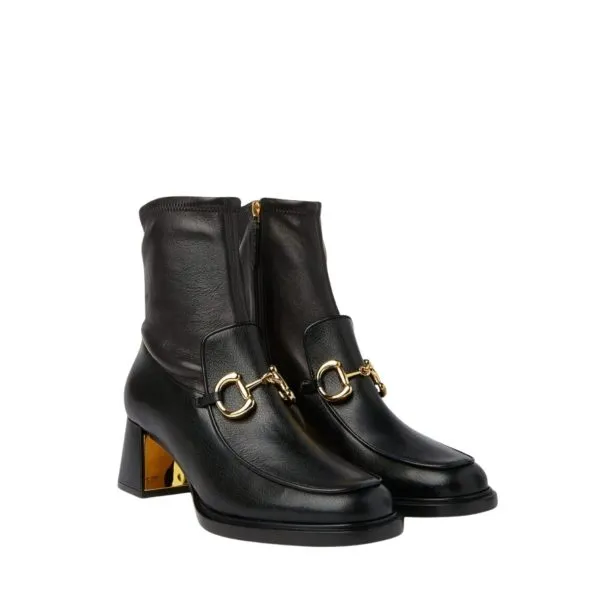Gucci Horsebit Plaque Ankle Boots Black