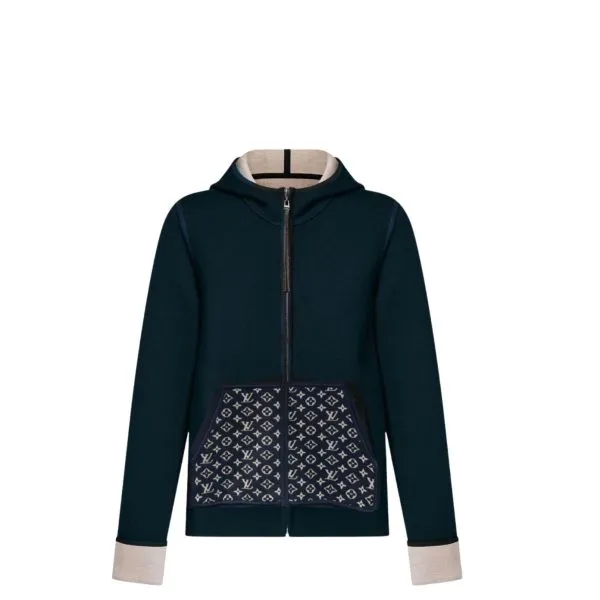 Louis Vuitton Monogram Accent Zip Up Hoodie Navy