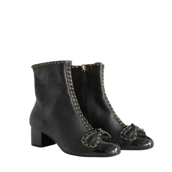 Chanel Ribbon Chain Boots Black