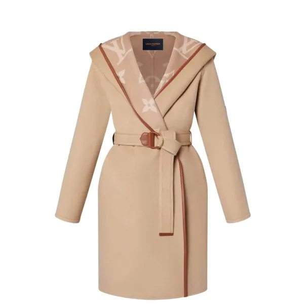 Louis Vuitton Belted Double Face Hooded Wrap Coat Camel Brown