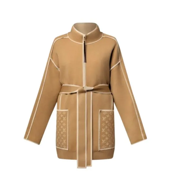Louis Vuitton Monogram Accent Knitted Coat Camel Beige