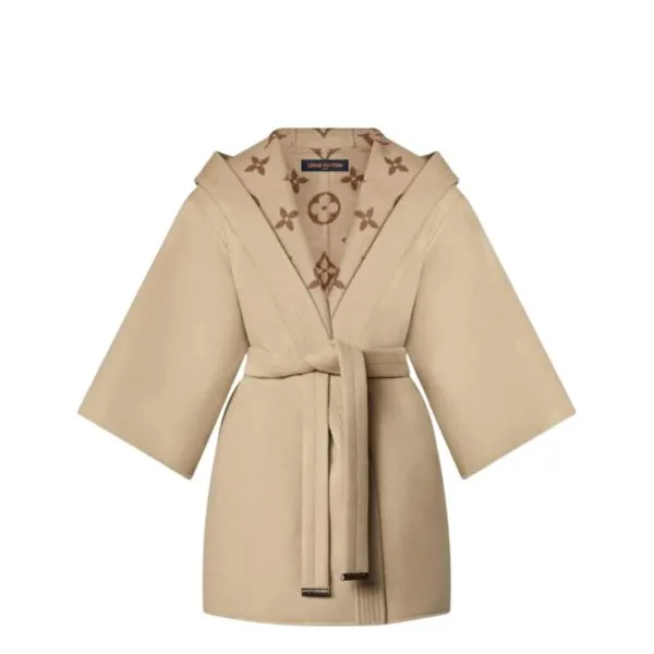 Louis Vuitton Signature Hooded Wrap Robe Coat Beige