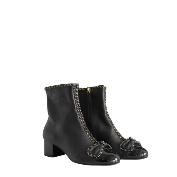 Chanel Ribbon Chain Boots Black