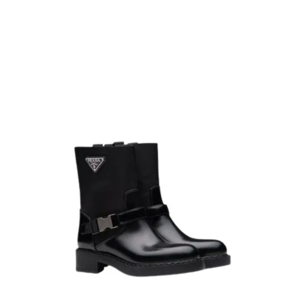 Prada Brushed Leather And Re-Nylon Boots Black