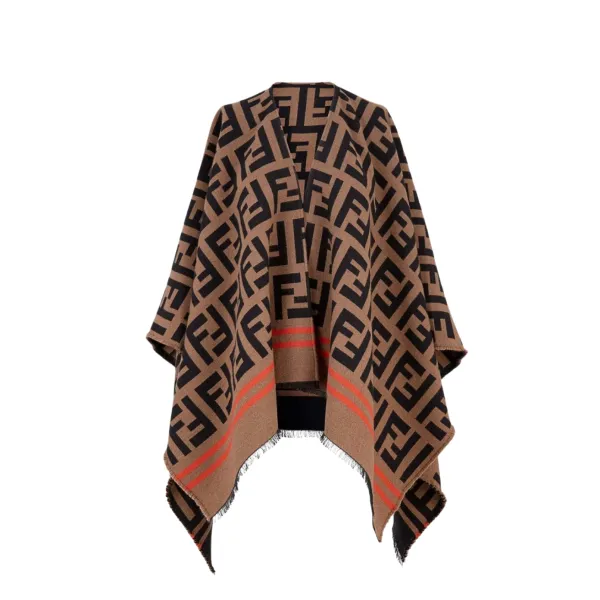 Fendi FF Motif Wool And Silk Poncho Scarf Brown And Black Fxx636 A3q1 F0qb8