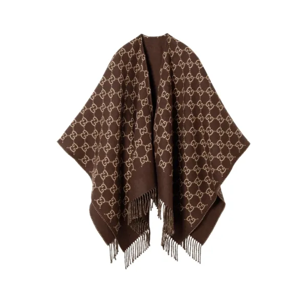 Gucci GG Wool Jacquard Cape Brown And Beige 140cm 817831 3g200 2579
