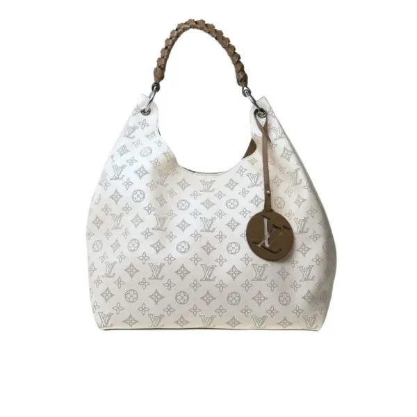 Louis Vuitton Large Carmel Hobo Mahina Leather White And Brown 40Cm
