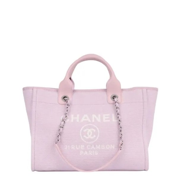 Chanel Small Deauville Shopping Tote Bag Mixed Fibers Pink 33Cm