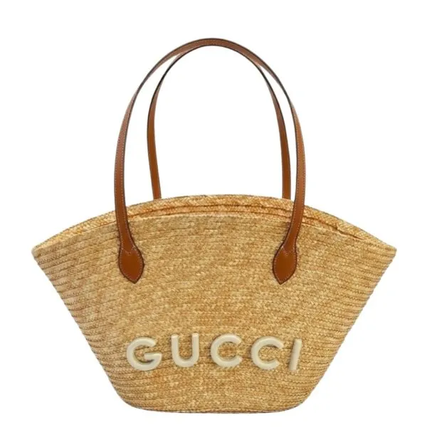 Gucci Medium Straw Tote With Patch Natural 27Cm