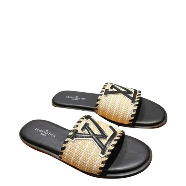 Louis Vuitton Lock It Flat Raffia Mules Black